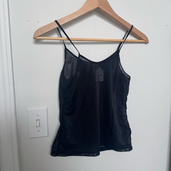 Vintage Y2K Black Sheer Floral Ruffle Cami Top – 2000s Romantic Fairy Grunge S - Picture 2 of 5